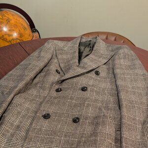 Elegant Brooks Brothers Double Breasted Plaid Topcoat – Size 40 REG– Wool